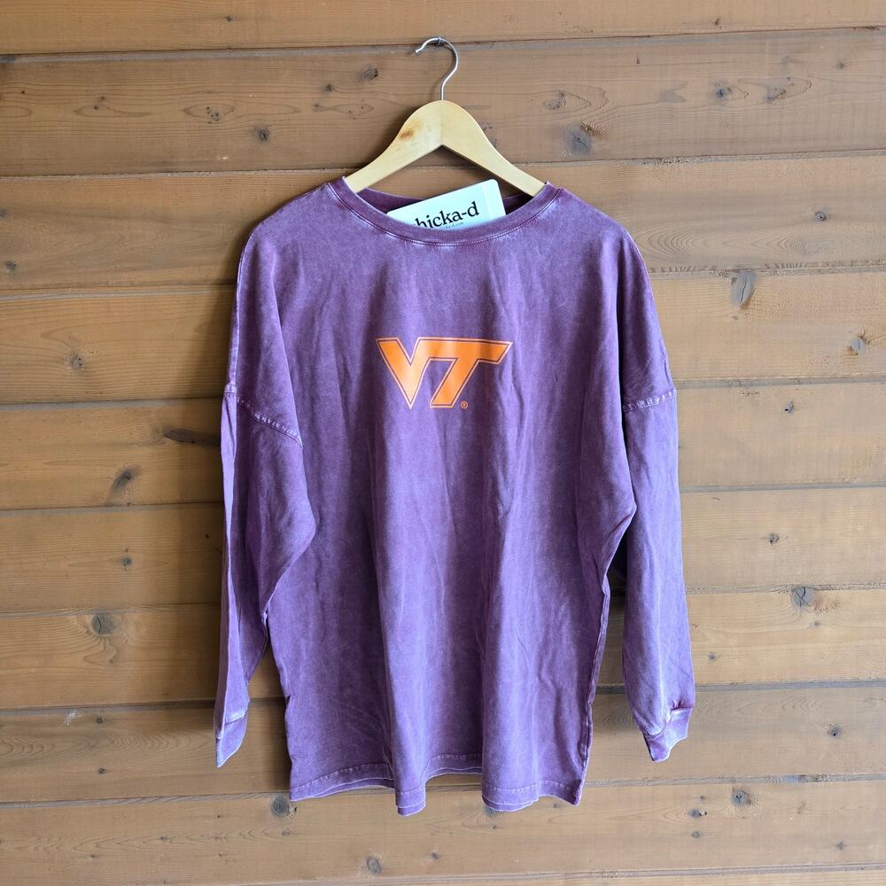 Virginia Tech Shirt NWT College Long Sleeve Tee Acid Wash Chicka-d Top M Tshirt - Picture 2 of 5